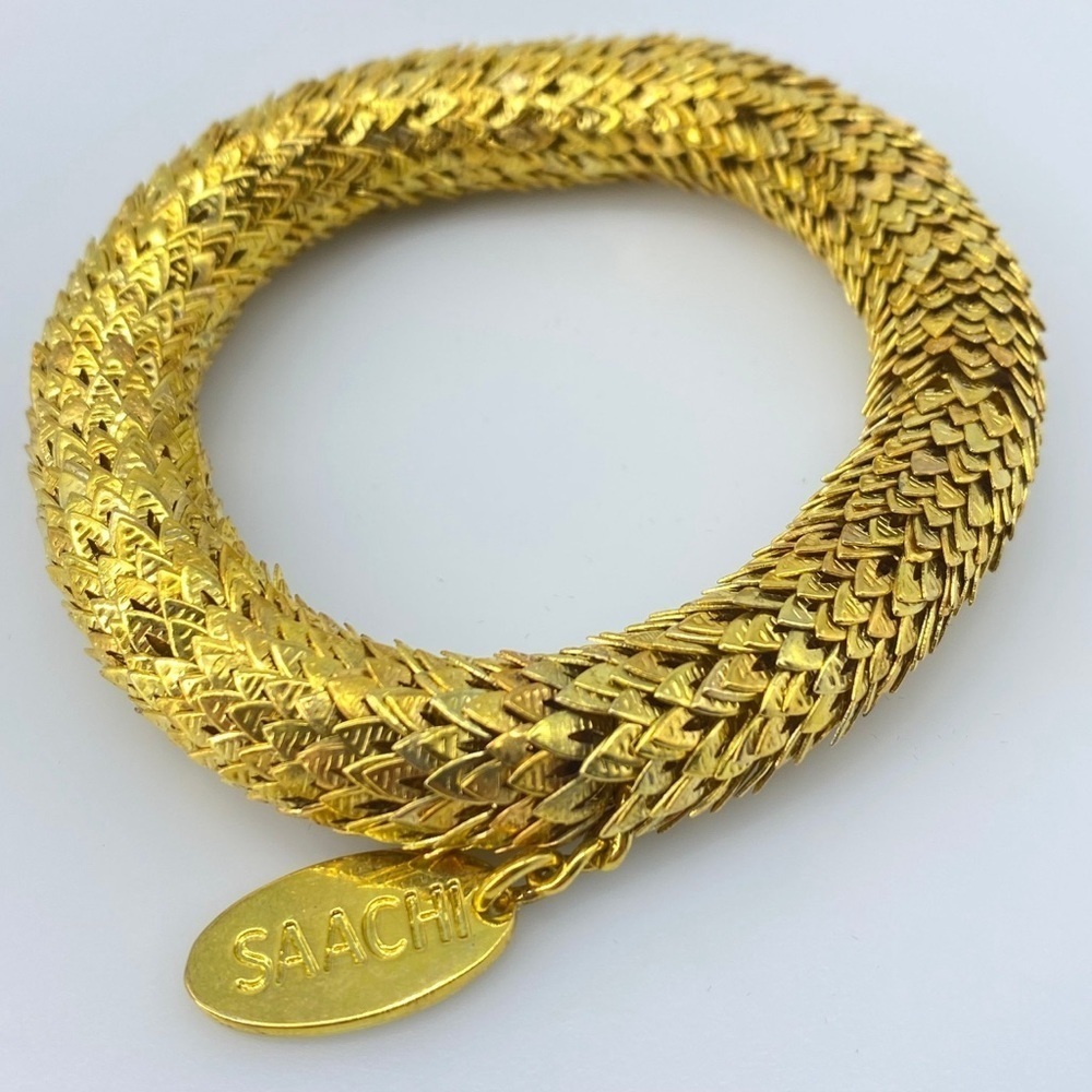 Statement Unisex SAACHI Gold Stretchy Bracelet EUC